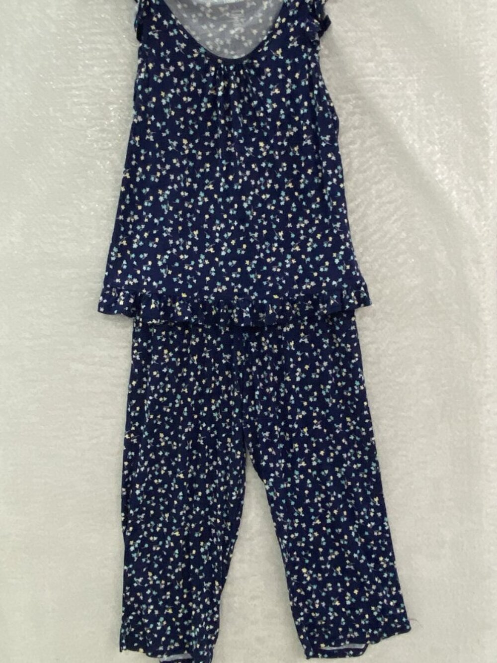 Croft and Barrow Capri Floral Pajamas Knit Blue Woman's S Ruffle Short Sleeve